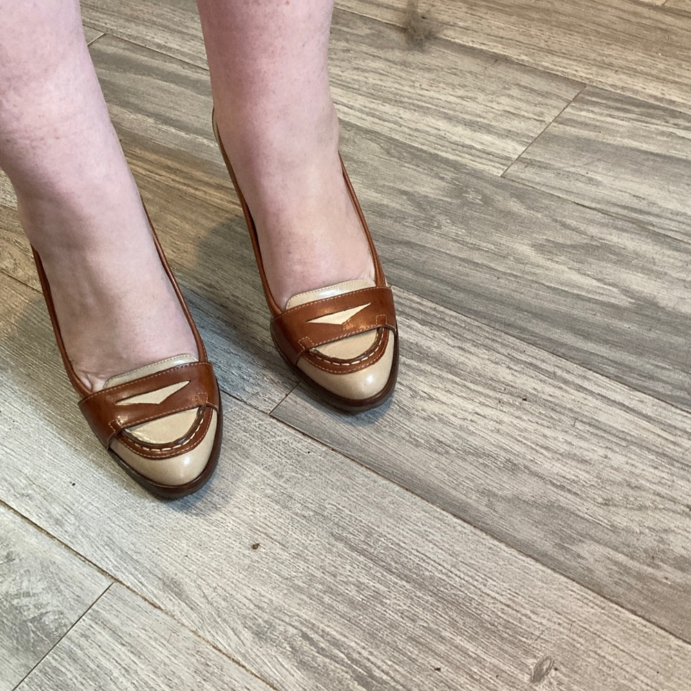 Cole Haan Tan and Cream Heels